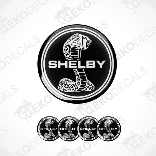 Set of vinyl decals with a Shelby logo, including four different designs featuring a cobra and the text 'Shelby'.
