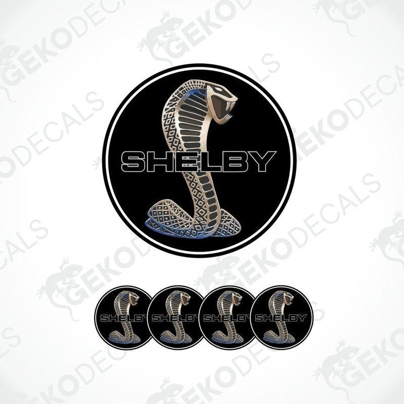 A set of four black vinyl stickers with a design of a snake, branded with 'SHELBY' logo.