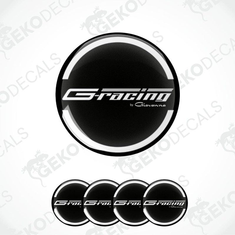 A set of four black vinyl stickers with the 'G-RACING' text and a logo, displayed on a white background.