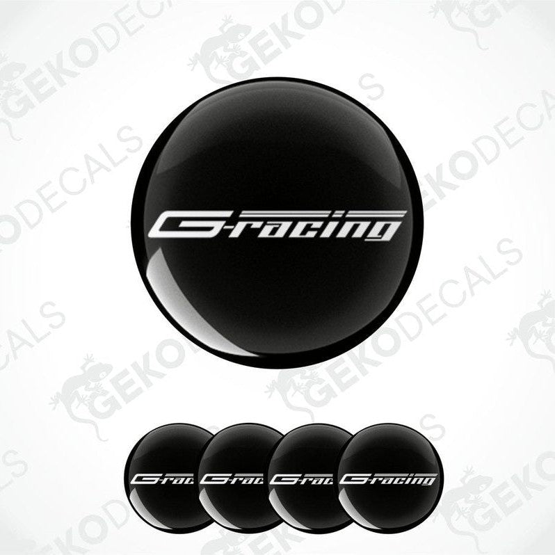 A set of four black vinyl stickers with the 'G-RACING' text and a logo, displayed against a white background.
