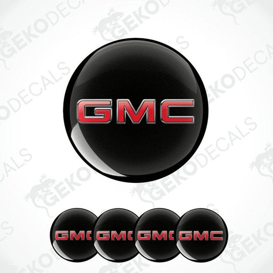 A set of four black and red vinyl decals with the GMC logo.