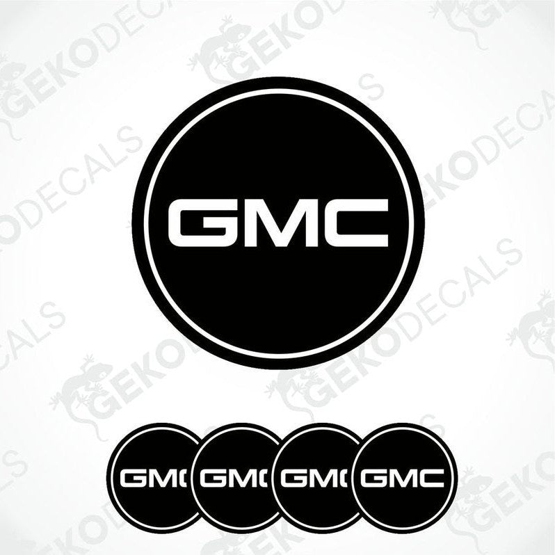 A set of four black and white vinyl decals with the GMC logo.
