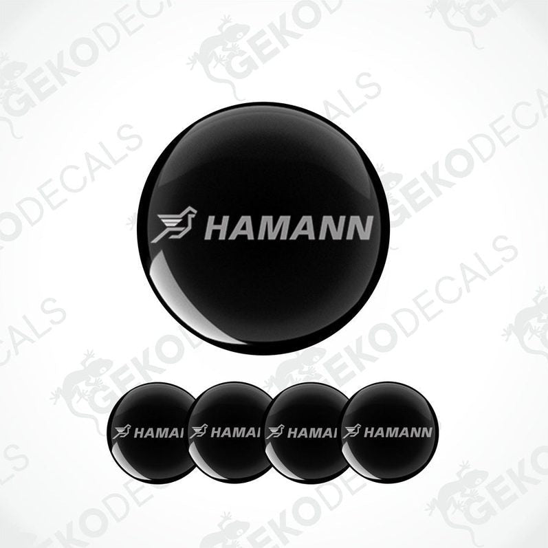 Set of four black round car decals with the HAMANN logo in the center.
