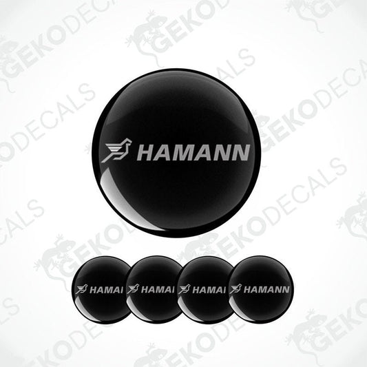 Set of four black round car decals with the HAMANN logo in the center.