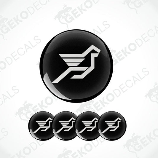 A set of four black vinyl stickers with the HAMANN brand logo and a bird symbol on them.