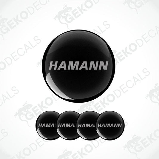 Set of four black round car decals with the HAMANN logo in the center.