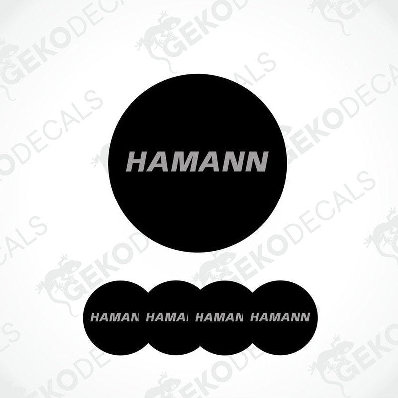 Set of four black round car decals with the HAMANN logo in the center.