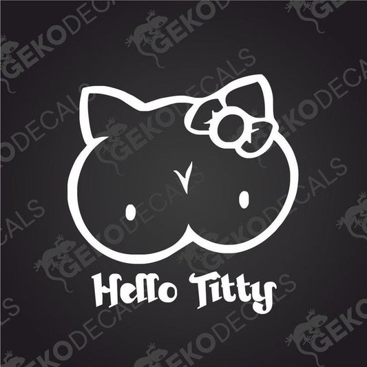 Text cut out of a white sticker HELLO TITTY