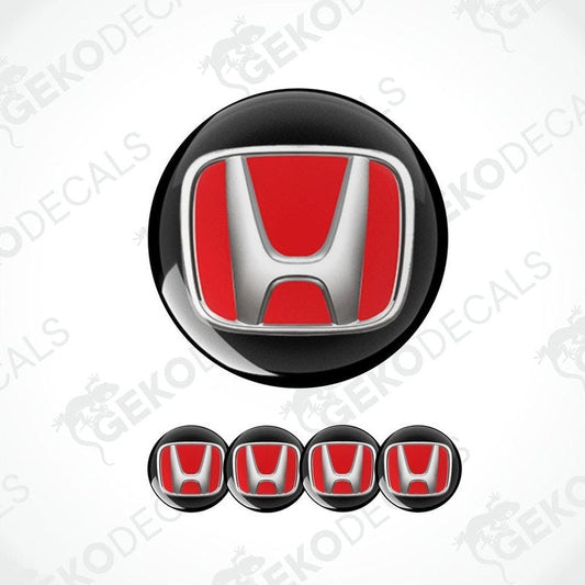 A set of black vinyl decals with the HONDA logo, designed for use as car wheel caps and stickers.