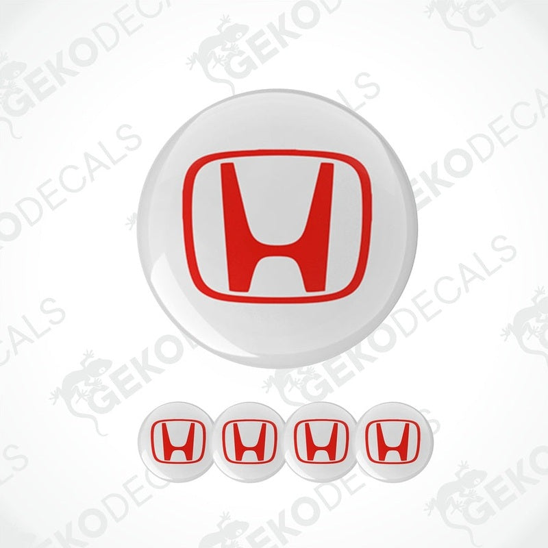 A set of four white and red vinyl decals with the HONDA logo.