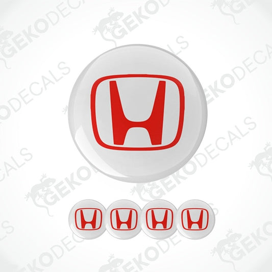 A set of four white and red vinyl decals with the HONDA logo.