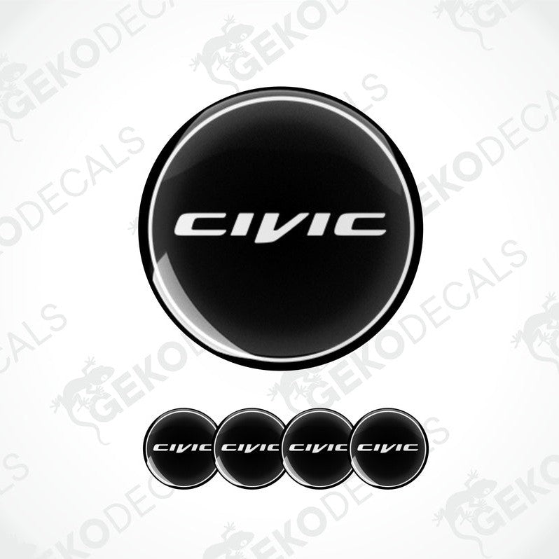 A set of four black and white vinyl stickers with the Honda Civic brand logo.
