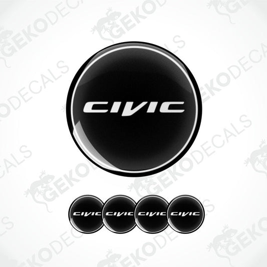 A set of four black and white vinyl stickers with the Honda Civic brand logo.