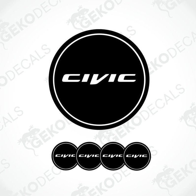 A set of four black and white vinyl stickers with the Honda Civic brand logo.