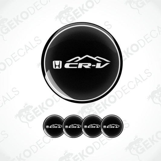A set of black vinyl decals with the HONDA CR-V logo, including four round decals and one with a mountain range silhouette.