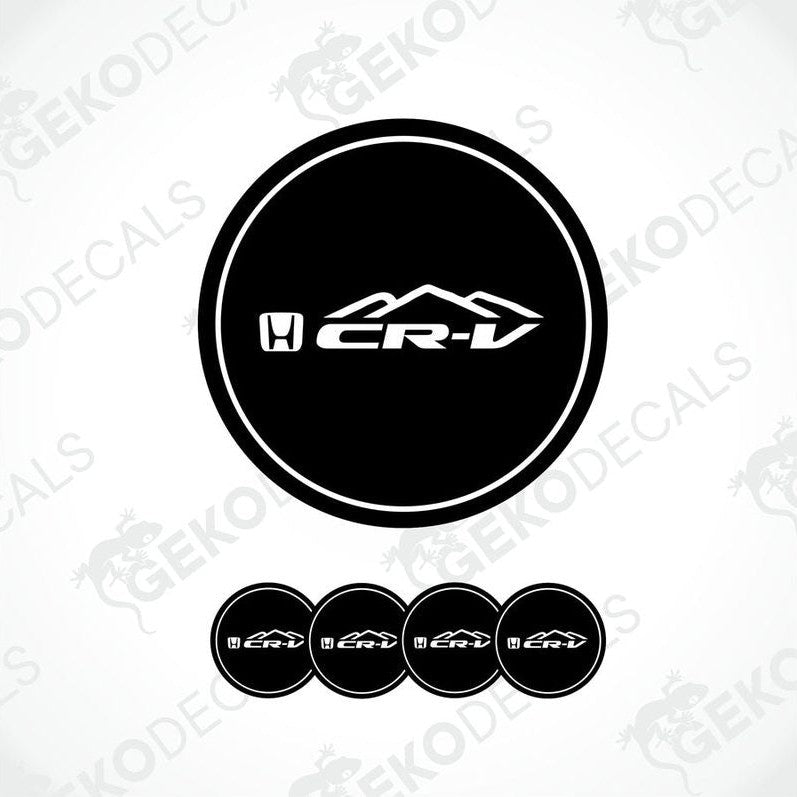 A set of black vinyl decals with the HONDA CR-V logo, including four round decals and one with a mountain range silhouette.