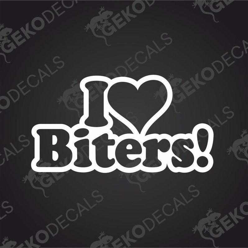 Text cut out of a white sticker I LOVE BITERS
