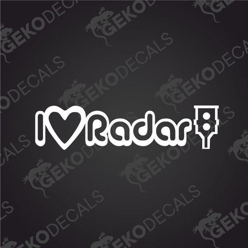 Text cut out of a white sticker I LOVE RADAR