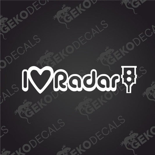 Text cut out of a white sticker I LOVE RADAR