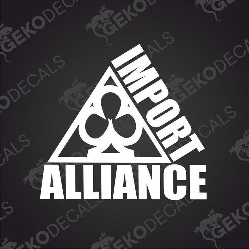 Import Alliance die cut car decal with triangular emblem and bold text on transfer paper
