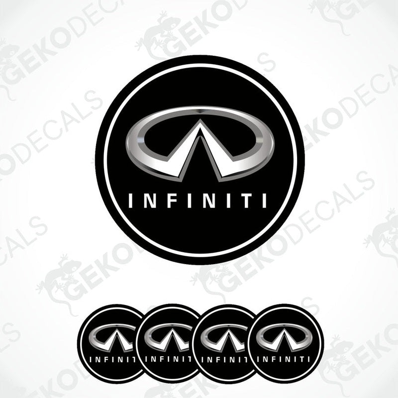 A set of four black and white vinyl decals with the INFINITI logo.