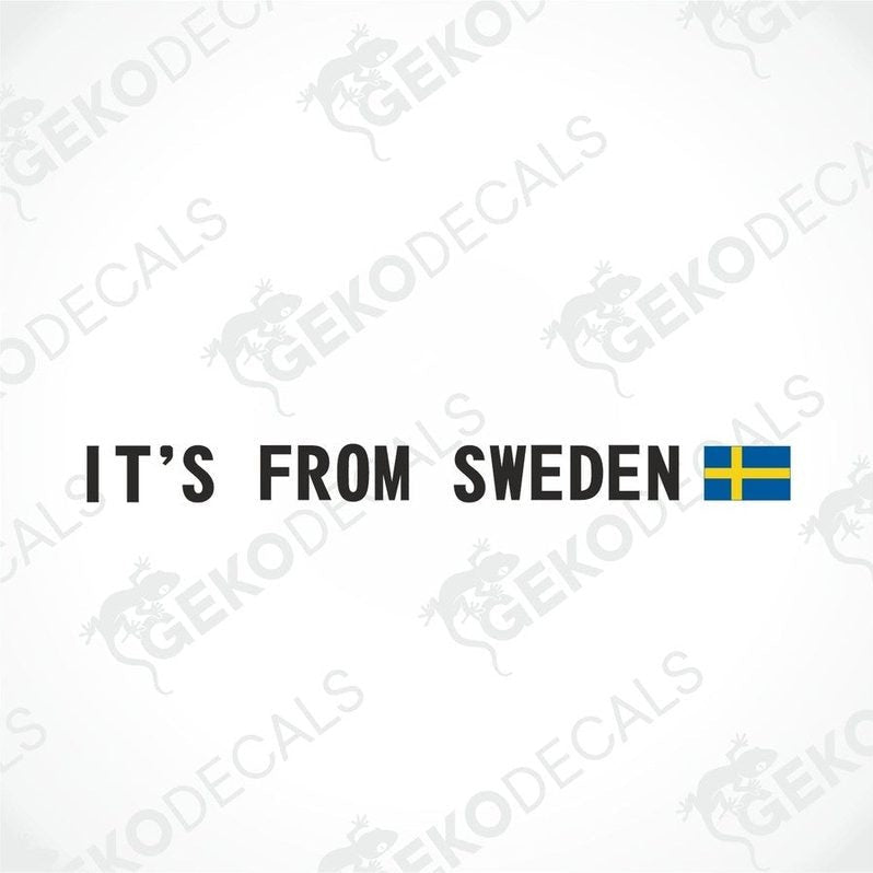 Volvo black car windshield sticker with cut out text it´s from sweden and sweden flag