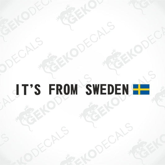 Volvo black car windshield sticker with cut out text it´s from sweden and sweden flag