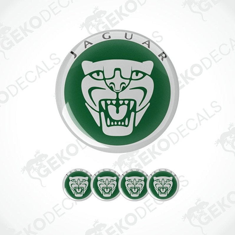 A set of four green and grey vinyl decals with the Jaguar logo.