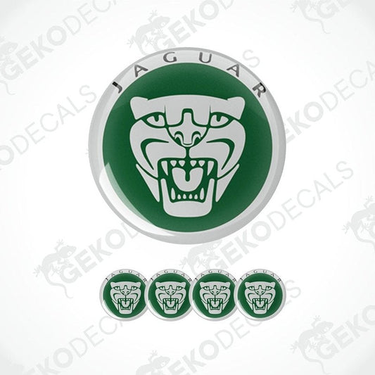 A set of four green and grey vinyl decals with the Jaguar logo.