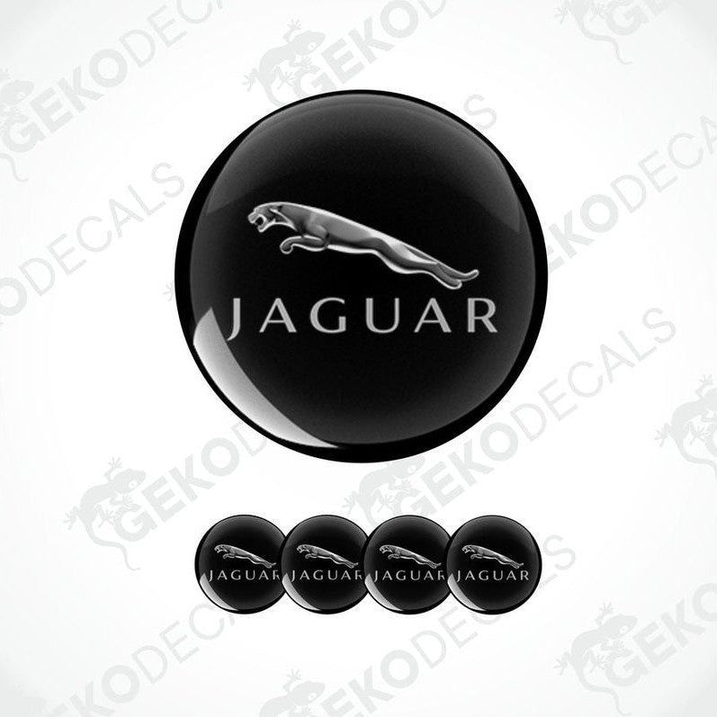 A set of black vinyl decals with the Jaguar logo, including four different sizes for car use.