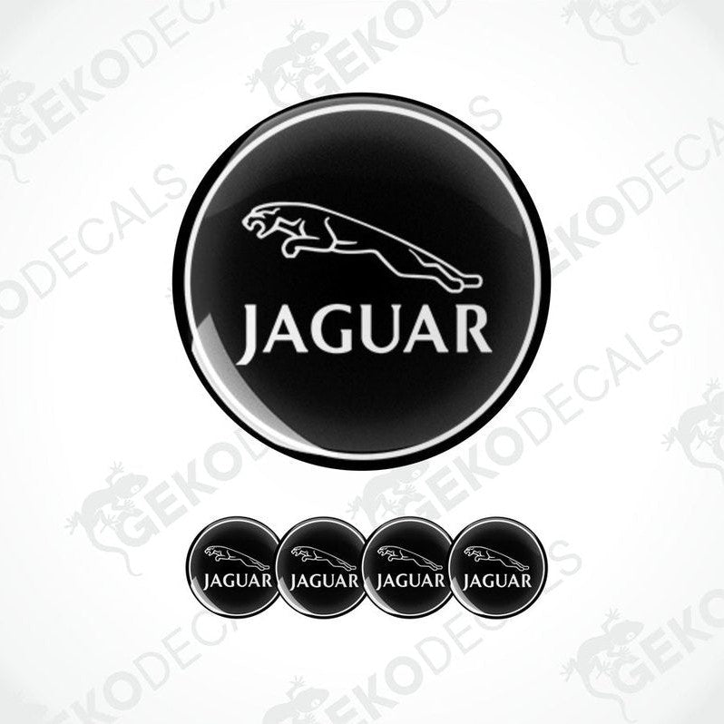 A set of four black and white vinyl decals with the Jaguar logo.