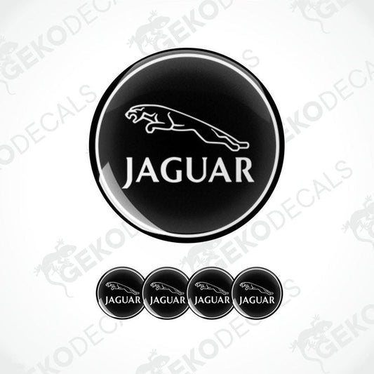 A set of four black and white vinyl decals with the Jaguar logo.