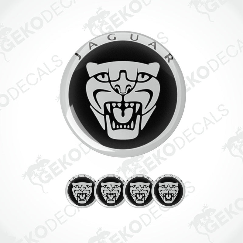 A set of four black and white vinyl decals with the Jaguar logo.