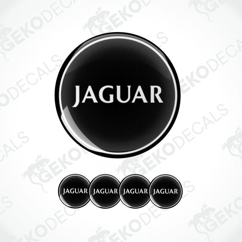 A set of black vinyl decals with the word 'JAGUAR' written in white letters, including four different designs.