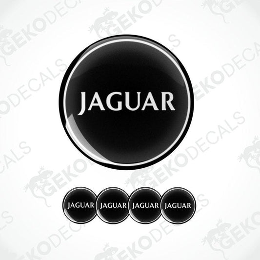 A set of black vinyl decals with the word 'JAGUAR' written in white letters, including four different designs.
