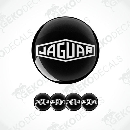 A set of black vinyl decals with the Jaguar logo applied on a white background, intended for use as car stickers.