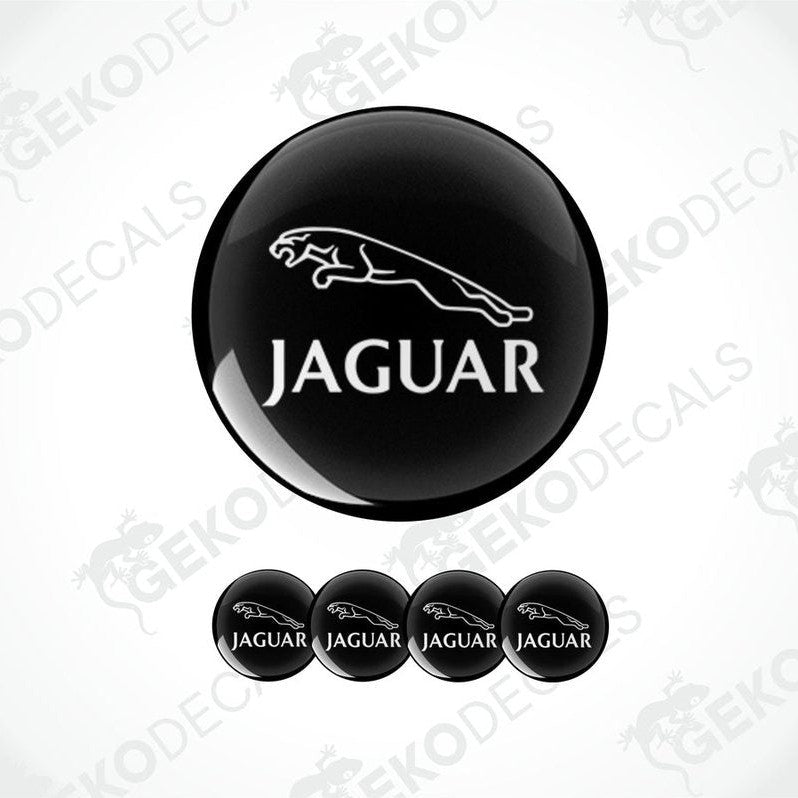 A set of four black and white vinyl decals with the Jaguar logo.