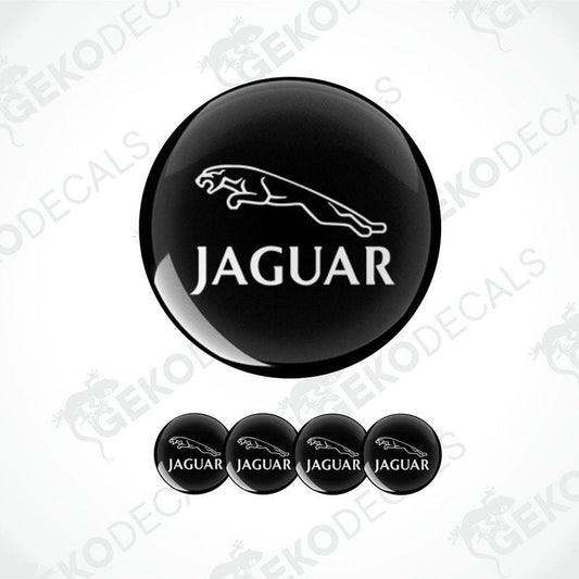 A set of four black and white vinyl decals with the Jaguar logo.