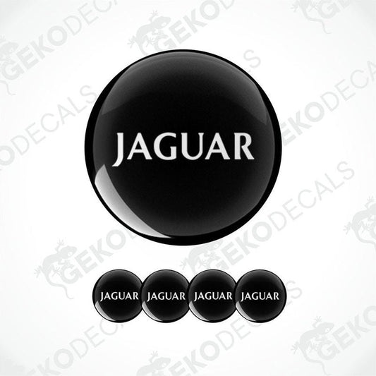A set of black vinyl decals with the word 'JAGUAR' written in white letters, including four different designs.