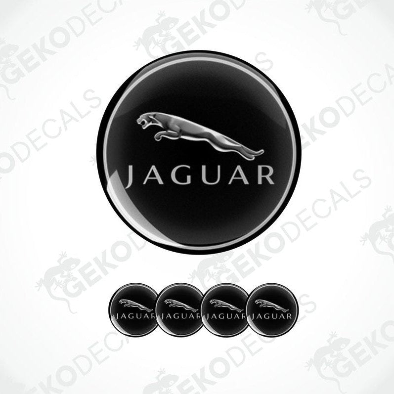 A set of black vinyl decals with the Jaguar logo, including four different sizes for car use.