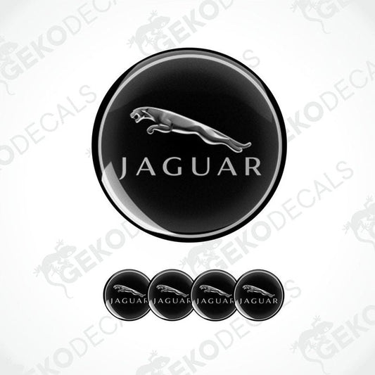 A set of black vinyl decals with the Jaguar logo, including four different sizes for car use.
