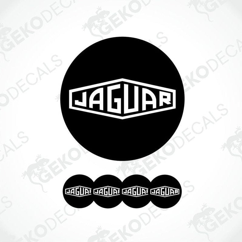 A set of black vinyl decals with the Jaguar logo applied on a white background, intended for use as car stickers.