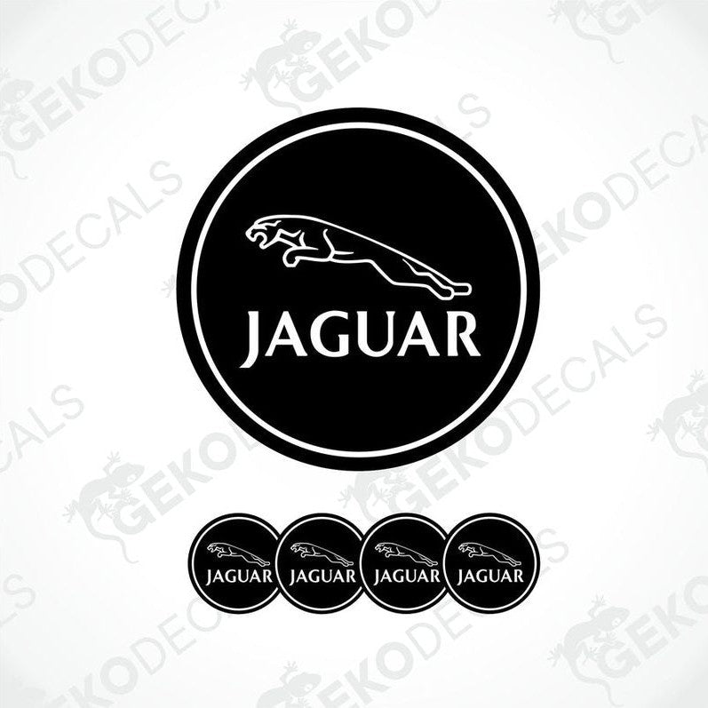 A set of four black and white vinyl decals with the Jaguar logo.