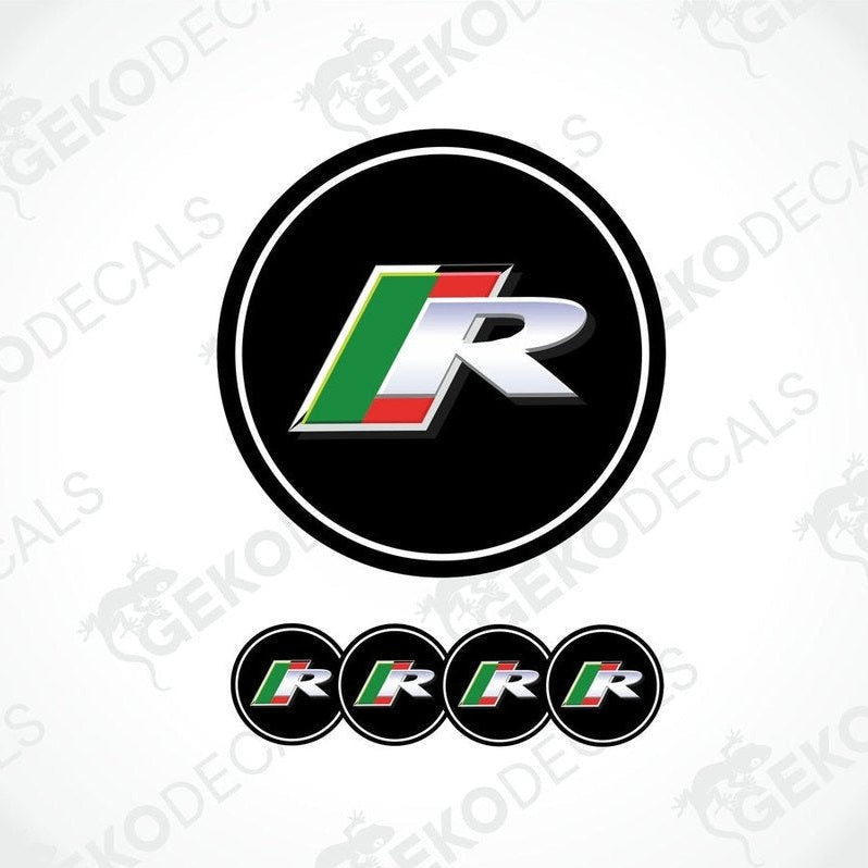 A set of four black vinyl stickers with a white Jaguar  R decal design, displayed against a white background.