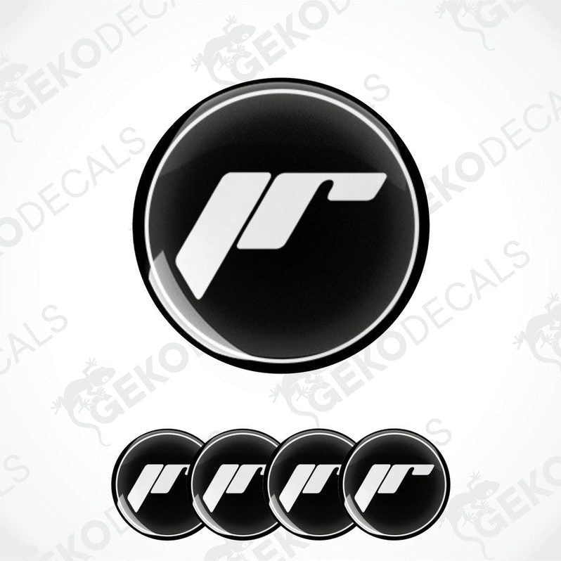 A set of black vinyl decals with a white 'JAPAN RACING' logo design, typically used as car wheel decals.