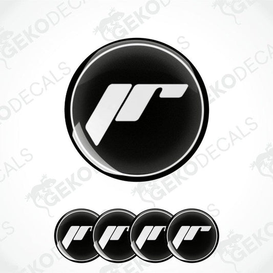 A set of black vinyl decals with a white 'JAPAN RACING' logo design, typically used as car wheel decals.