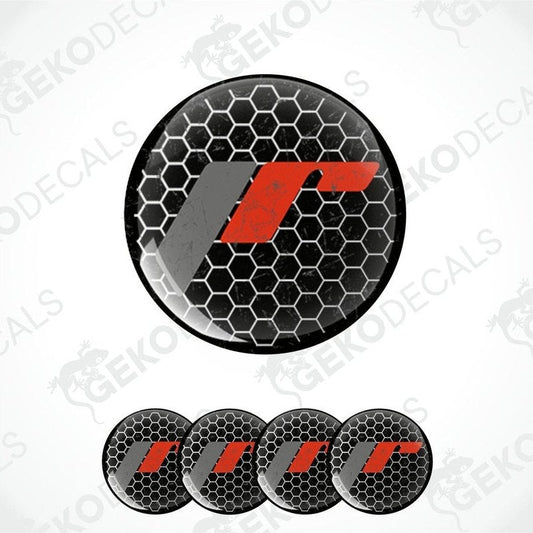 A set of four vinyl decals with a polyurethane coating featuring a honeycomb pattern and a red 'JAPAN RACING' logo in the center.