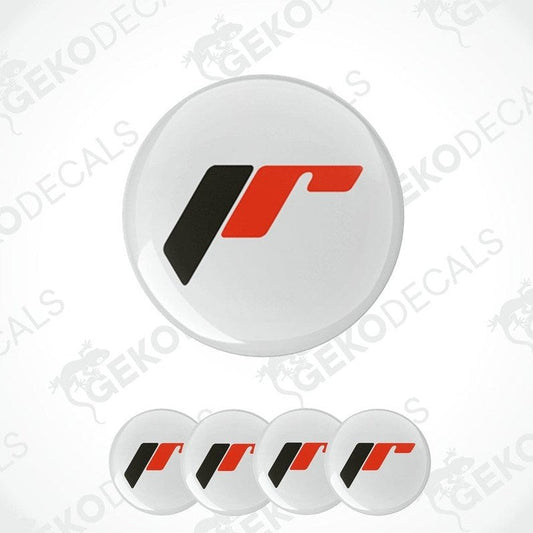 A set of four white vinyl stickers with a red and black 'JAPAN RACING' logo, displayed with the text 'gecko decals'.