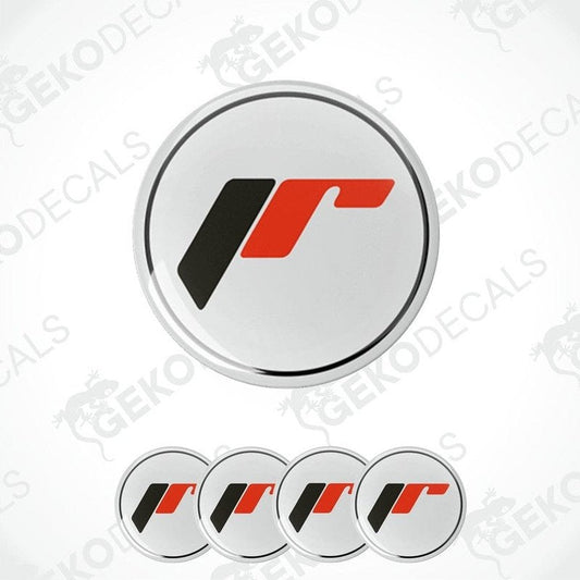 A set of four white vinyl stickers with a red and black 'JAPAN RACING' logo, displayed with the text 'gecko decals'.