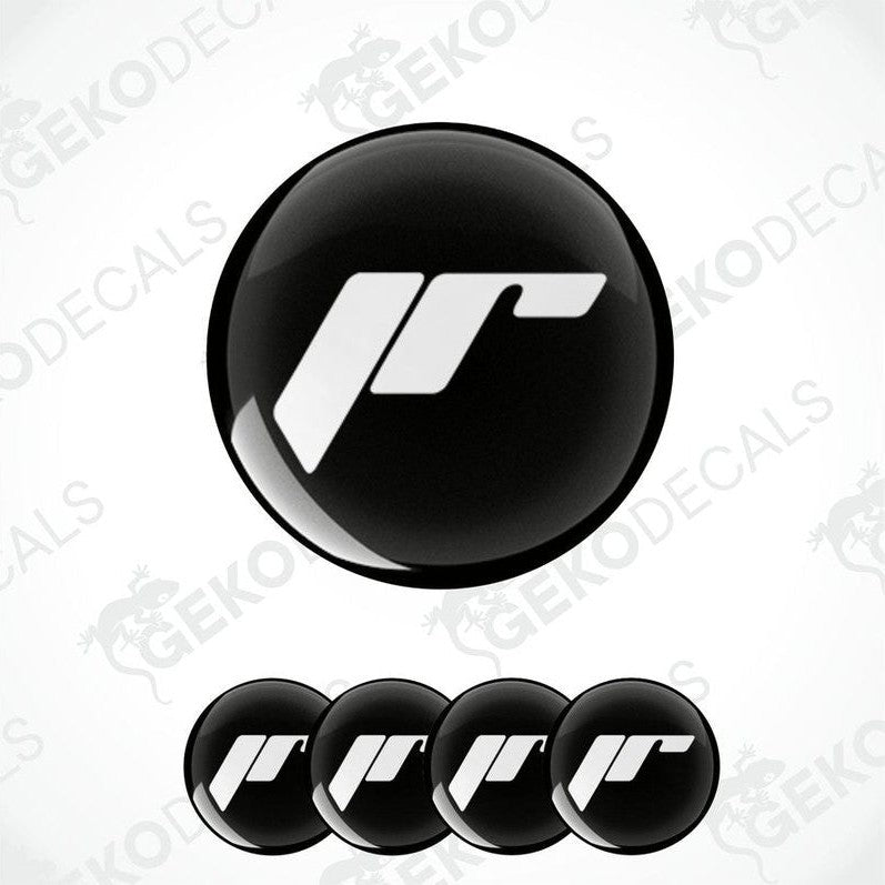 A set of black vinyl decals with a white 'JAPAN RACING' logo design, typically used as car wheel decals.